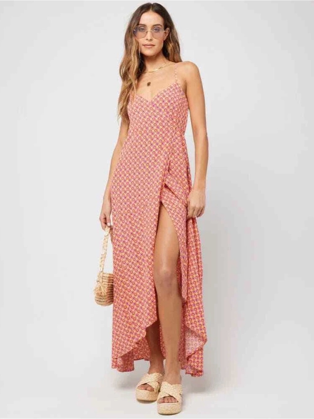 NWT L*Space Junie Summatime Check Floral High Low Wrap Maxi Dress SIZE L